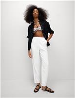 Linen-Rich Drawstring Tapered Trousers