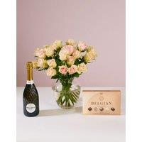 Blush Rose Bouquet with Belgian Chocolates & Prosecco