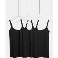 M&S 3pk Cotton Rich Lace Trim Vests Black