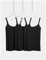 M&S 3pk Cotton Rich Lace Trim Vests Navy Mix