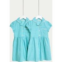 M&S 2 Pack Girls' Cotton Rich School Dresses (2-14 Yrs) Green