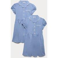 M&S 2 Pack Girls' Plus Fit Gingham School Dresses (2-15 Yrs) Mid Blue