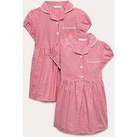 M&S 2 Pack Girls' Plus Fit Gingham School Dresses (2-15 Yrs) Red Mix