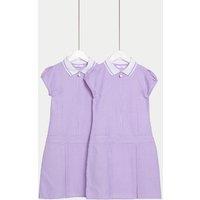 M&S 2 Pack Girls' Gingham School Dress (2-14 Yrs) Lilac