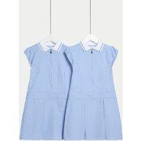 M&S 2 Pack Girls' Gingham School Dress (2-14 Yrs) Light Blue