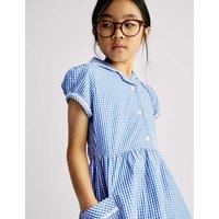 M&S Pure Cotton Gingham School Dress (2-14 Yrs) Mid Blue