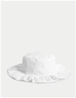 M&S Kids' Cotton Rich Embroidered Sun Hat (0-3 Yrs) White