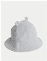 M&S Kids' Pure Cotton Bear Sun Hat (0-3 Yrs) Ecru