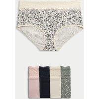 M&S 5pk Cotton Rich Printed High Rise Shorts Dusty Green