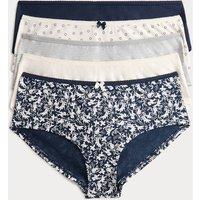 M&S 5pk Cotton Lycra Printed Low Rise Shorts Grey Mix