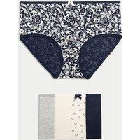 M&S 5pk Cotton Lycra Printed High Rise Shorts Grey Mix