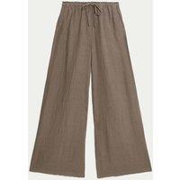 M&S Pure Linen Wide Leg Palazzo Trousers Natural Beige