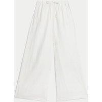 M&S Pure Linen Wide Leg Palazzo Trousers Ecru