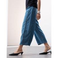 Lyocell Blend High Waisted Pleat Front Barrel Jeans