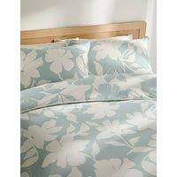 M&S Cotton Rich Silhouette Floral Bedding Set Duck Egg
