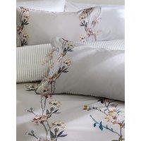 M&S Pure Cotton Sateen Solene Painted Blooms Bedding Set Light Grey Mix