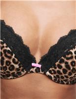 Printed Lace Trim Wired Push-Up Bra A-E