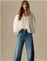 Textured Tie Neck Blouson Sleeve Blouse