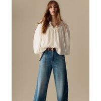 Textured Tie Neck Blouson Sleeve Blouse