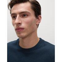 M&S Relaxed Pure Cotton Waffle T-Shirt Dark Navy