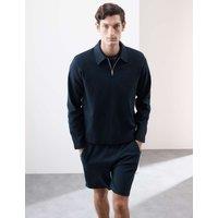 Cotton Rich Waffle Half Zip Long Sleeve Top
