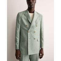 Tailored Fit Double Breasted Wool Linen Blend Jacket