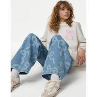 Denim Wide Leg Bow Jeans (6-16 Yrs)