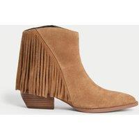 Suede Cowboy Block Heel Pointed Boots