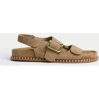 Suede Buckle Footbed Sandals