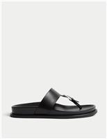 Leather Look Buckle Footbed Toe Thong Sandals
