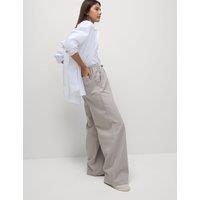 Denim Drawstring Wide-Leg Trousers