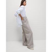 Denim Drawstring Wide-Leg Trousers