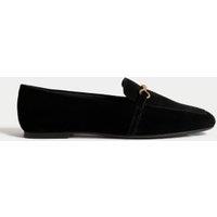 Suede Chain Detail Flat Loafers
