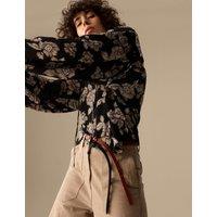 Floral Tie Neck Blouson Sleeve Blouse