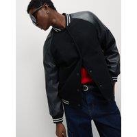 Faux Leather Relaxed College Bomber Jacket