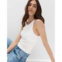 M&S Cotton Rich Ribbed Scoop Neck Bra Vest Top White