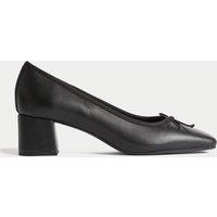 Leather Block Heel Court Shoes