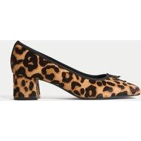 Leather Leopard Print Block Heel Court Shoes