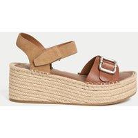 Leather Buckle Flatform Espadrilles