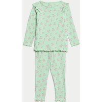 M&S 2pc Cotton Rich Cherry Top & Bottom Outfit (0 Mths-6 Yrs) Green Mix