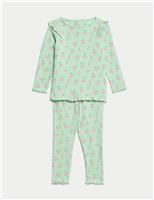 M&S 2pc Cotton Rich Cherry Top & Bottom Outfit (0 Mths-6 Yrs) Green Mix