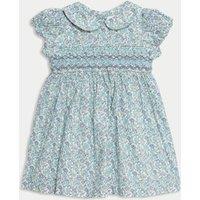 M&S Pure Cotton Floral Dress (0-3 Yrs) Blue