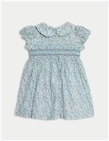 M&S Pure Cotton Floral Dress (0-3 Yrs) Blue