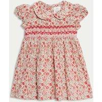 M&S Pure Cotton Floral Dress (0-3 Yrs) Red