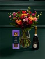 Rose & Lisianthus Bright Bouquet with Prosecco & Chocolate Florentines