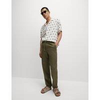 Loose Fit Cotton Linen Blend Elasticated Trousers