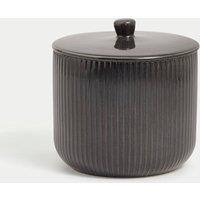 Wide Ribbed Glazed Storage Jar