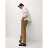 M&S Tapered Fit Cotton Linen Blend Elasticated Trousers Cognac