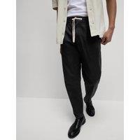 M&S Tapered Fit Cotton Linen Blend Elasticated Trousers Black