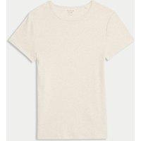 M&S Cotton Rich Ribbed Slim Fit T-Shirt Beige Marl